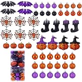 56pcs Halloween Hanging Ornaments for Tree Decorations, Shatterproof Plastic Hanging Halloween Ball Pendants with Pumpkin, Witches Hat Signs, Halloween Tree Decor Party, Holiday, Home (Multi New)