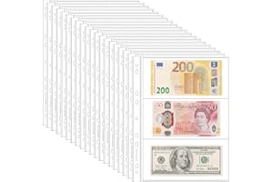 UNCLE PAUL 20 Sheets Currency Pages for Paper Money Collection - 3 Pockets Currency Sleeves/Currency Holder Collecting Album Pages for Paper Money Bill Banknote Coupon IN02020