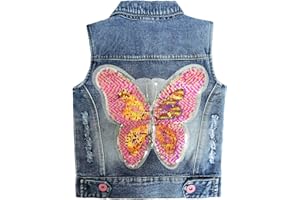 Peacolate Little Big Girl Outfit Distressed Sleeveless Jacket Embroidered Sequins Butterfly Denim Vest