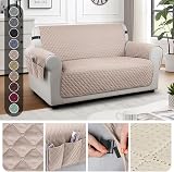 TAOCOCO 2 Seater Sofa Cover Khaki Storage Pockets Anti Slip Washable Protector view 2