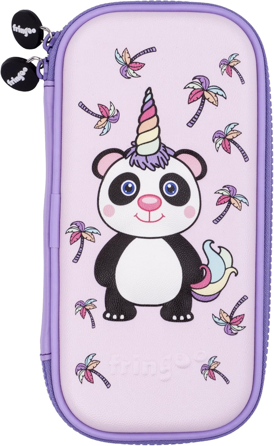 Fringoo® Kids Pencil Case Hardtop Embossed Cover Double Zipper Pencil Holder Stationery Organiser Funny Novelty Unique Unicorn Design (Pandacorn)