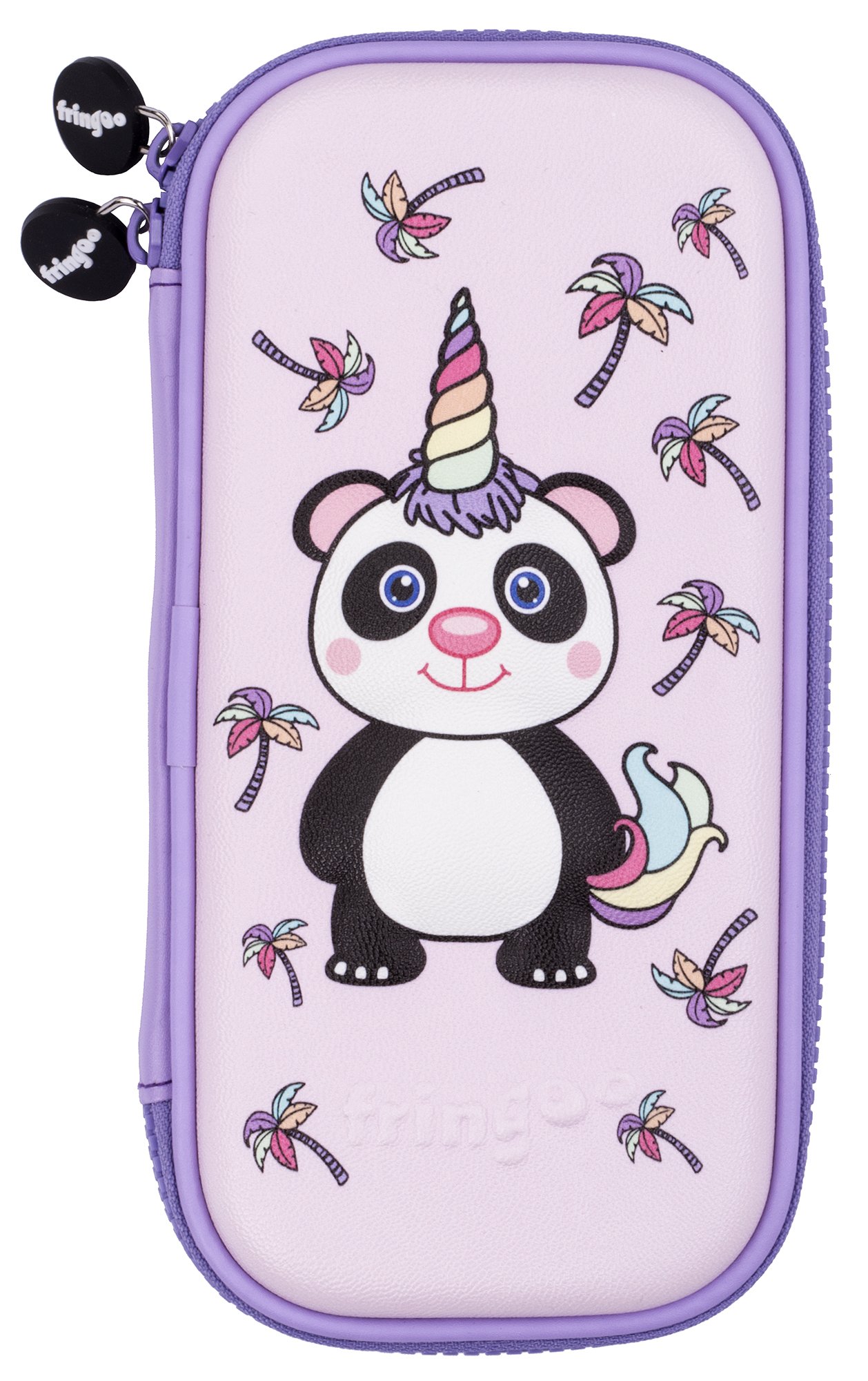 Fringoo® Kids Pencil Case Hardtop Embossed Cover Double Zipper Pencil Holder Stationery Organiser Funny Novelty Unique Unicorn Design (Pandacorn)