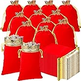 Riakrum 50 Pieces Velvet Bags Soft Jewelry Pouch with Drawstrings Velour Packaging Pouch Drawstring Velvet Present Bag for Candy Wedding Party Birthday Christmas Thanksgiving, 4.7 x 6.3 Inch (Red)
