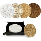 HHHAZ Coasters Set of 4, Boho 4-Color | for Drinks, Coffee Table and Kitchen Tabletop Protection, Suitable for Cups, Coffee, Beer, Home Decor, Cotton Woven