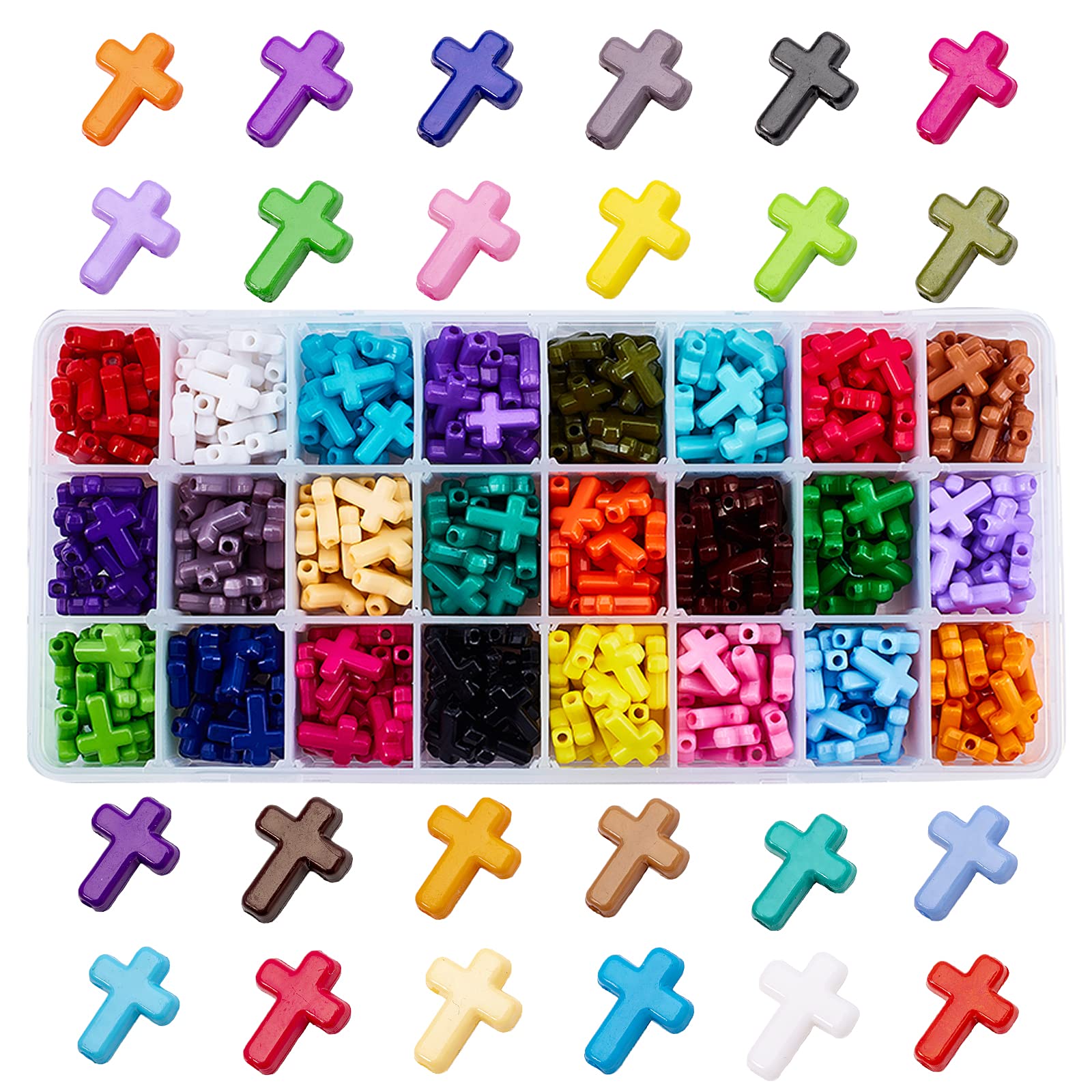 PandaHall 480 pcs 24 Mixed Color Opaque Chunky Acrylic Cross Beads For Jewellery Making,16x12x4.5mm, Hole: 2mm