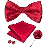 JEMYGINS Paisley Pre-tied Bow Tie and Pocket Square Cufflinks Lapel Pin Sets for Men 4PCS