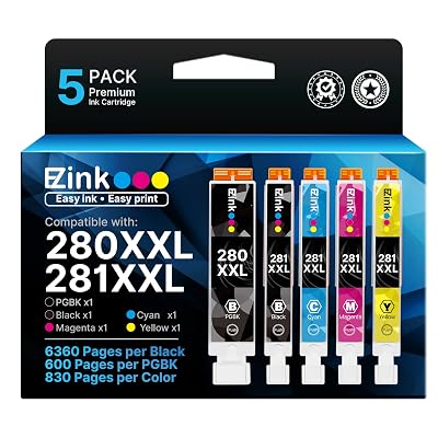 E-Z Ink Compatible Tr8620a Ink Cartridge Replacement for Canon PGI-280XXL CLI-281XXL 280 XXL 281 XXL Compatible with TR8520 TR8620a TR8620 TS702a TS9520 TS9521C TR8520 TS6220 TS6320 TS8220 (5 Pack)