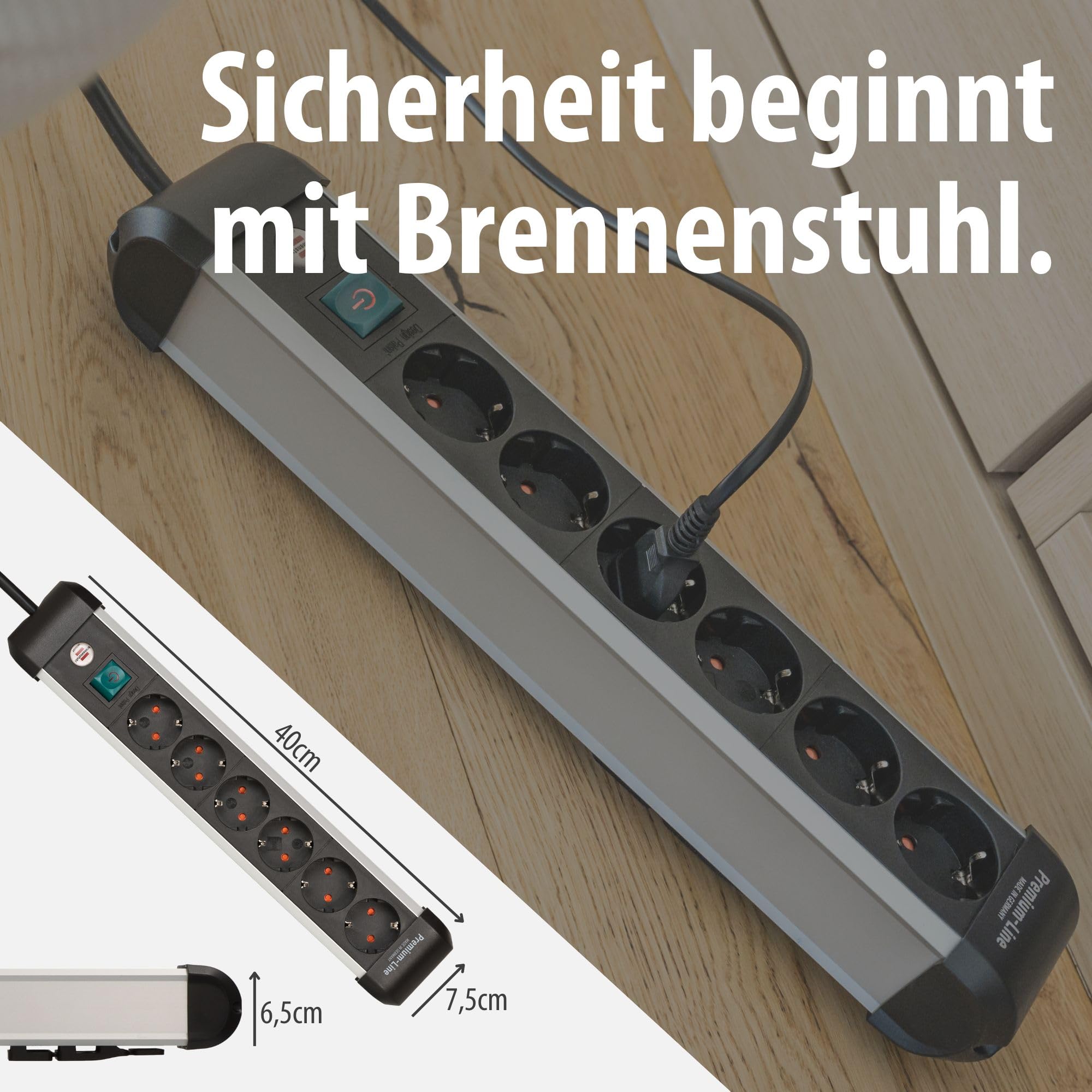 Brennenstuhl Premium-Alu-Line Steckdosenleiste 6-Fach/Steckerleiste aus hochwertigem Aluminium (Mehrfachsteckdose mit Schalter und 3m Kabel, Made in Germany) 7