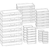 42 Pieces Mixed Sizes Rectangular Empty Mini Clear Plastic Organizer Box | Hinged Lids, For Small Items, Craft Projects