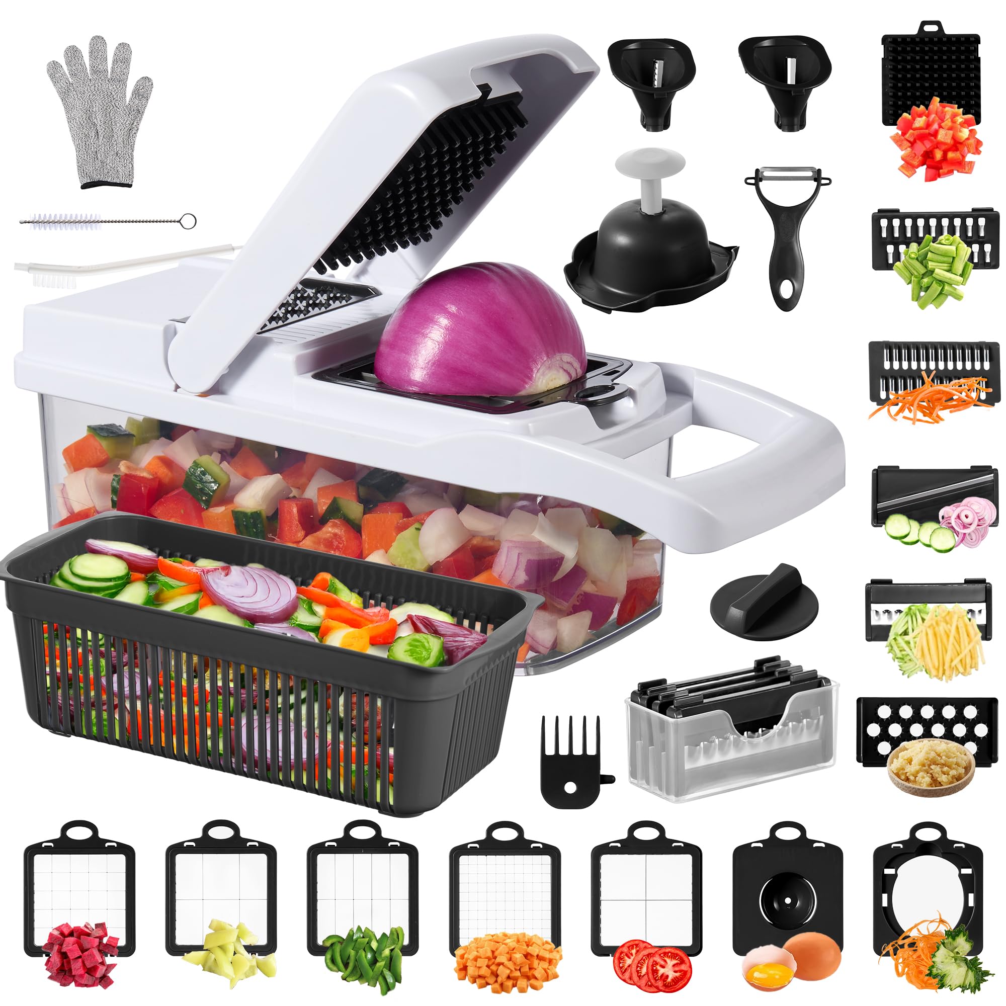 Photo 1 of 26 in 1 Vegetable Chopper mandoline slicer for kitchen,veggie chopper?food chopper with container,onion chopper,salad spinner