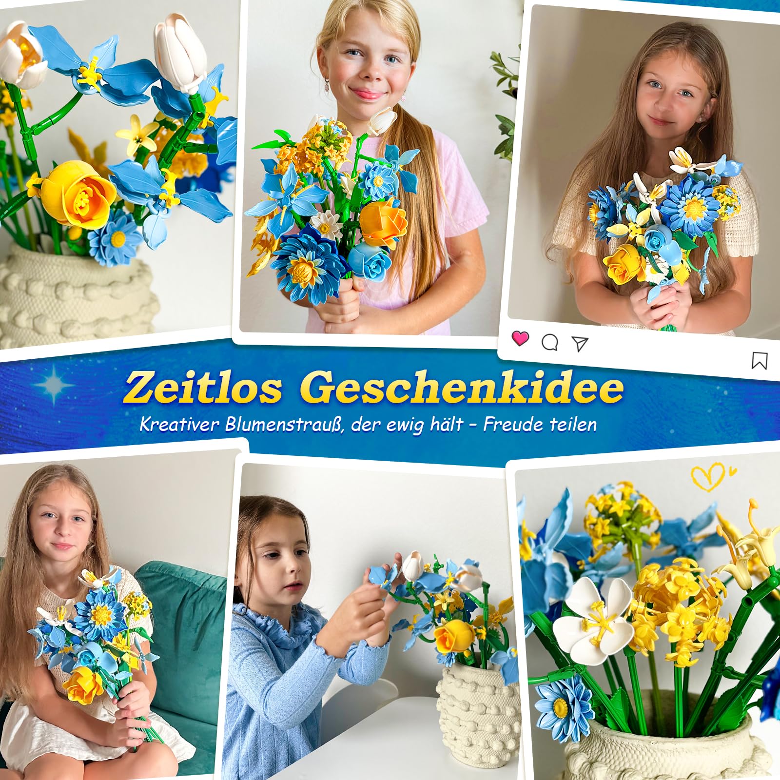 Flowers Building Blumenstrauß-Bauset Sternenblüten, Kompatibel mit LEGO Blumen – Geburtstag & Geschenk für Frauen Männer Kinder Jungen Mädchen Blumenliebhaberinnen 3