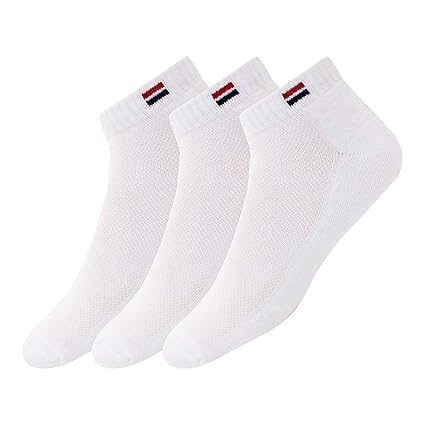 NAVYSPORT Men's Cotton Solid Ankle Socks, Pack of 3 (White)