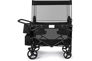 VOOI Wagon Stroller for 2 Kids, High Seat & 5 Point Harness, Foldable All-Terrain Wagon for Toddler with Canopy, Parent Organizer, Shoulder Bag, Adjustable Handlebar, Ultimate Double