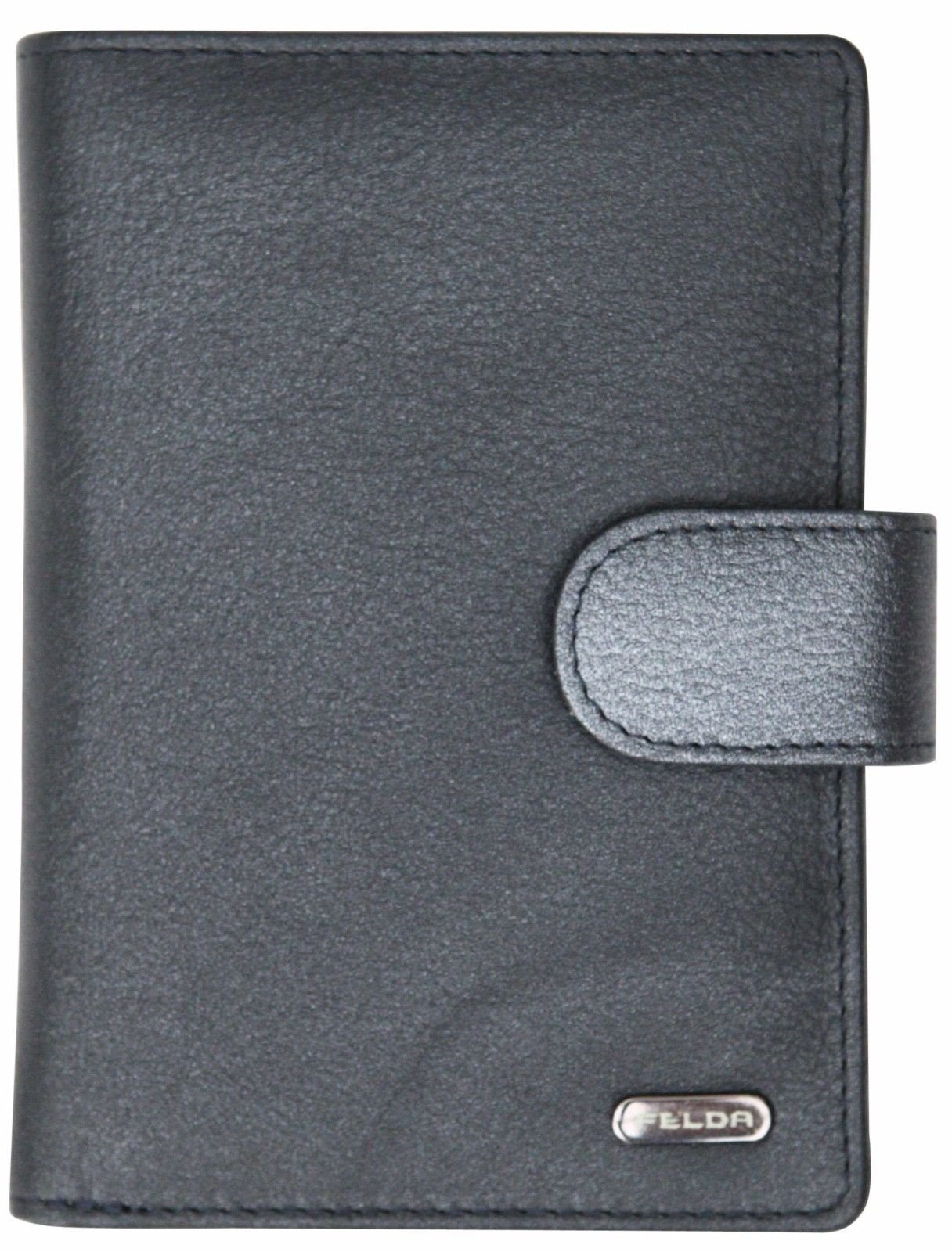 FELDA Leather Wallet GIF, Ladies Genuine Leather Large Purse Bag- RFID Protection Wallet and 23 Card Slot Organiser, Real Leather Wallet with Zipped Coin Section Purse (Metallic Navy)