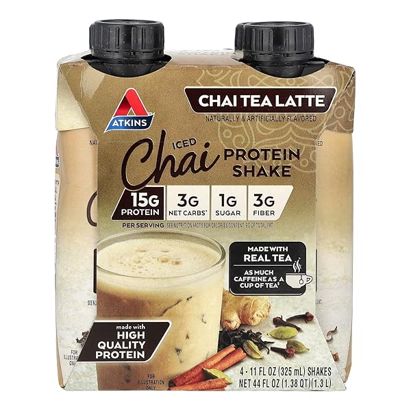 ATKINS ICED CHAI TEA LATTE PROTEIN-RICH SHAKE, KETO FRIENDLY AND GLUTEN FREE. (4 SHAKES)
