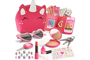WESAYEE Little Girls Purse Set, Kids Play Purse with Pretend Makeup Accessories for Toddlers Girls Age 4-6 3-5 6-8, Princess Unicorn Toys for 2 3 4 5 6 Year Old Birthday Gifts