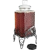 2.5 Gallon Glass Beverage Dispenser with Stand & Stainless Steel Spigot – Large Mason Jar Drink Dispenser for Sun Tea, Kombucha, Iced Tea, Lemonade, Sangria & Cold Drinks