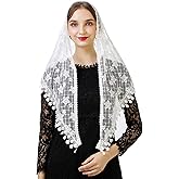 PAMOR Mass Veil Triangle Mantilla Cathedral Head Covering Chapel Veil Lace Shawl Latin Scarf