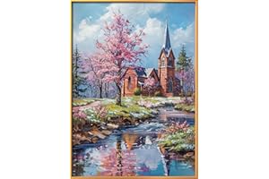 Leczany Cross Stitch Patterns Stamped Kit for Beginners | Embroidery Supplies DIY Craft Kit Starter Needlepoint for Adults or Kids | 11CT, 3 Strands | Creek Cottage 15.8x22.4 inches