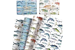 JeVenis 12 Sheets Fishing Gift Wrapping Paper Colorful Fish Gift Wrap Paper for Baby Shower Fishing Theme Birthday Party DIY 
