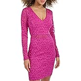 Siena Women's Long Sleeve V-Neck Floral Stretch Lace Bodycon Mini Dress