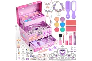 BUNNY BUBBLES Kids Makeup Kit for Girls, Real Washable Cosmetic Set with Mirror, Jewelry Bracelet Making Kit for Kids Makeup Toy, Kids Makeup Sets for Girls 4 5 6 7 8 9 10 11 12 Years Old Kid (Purple)