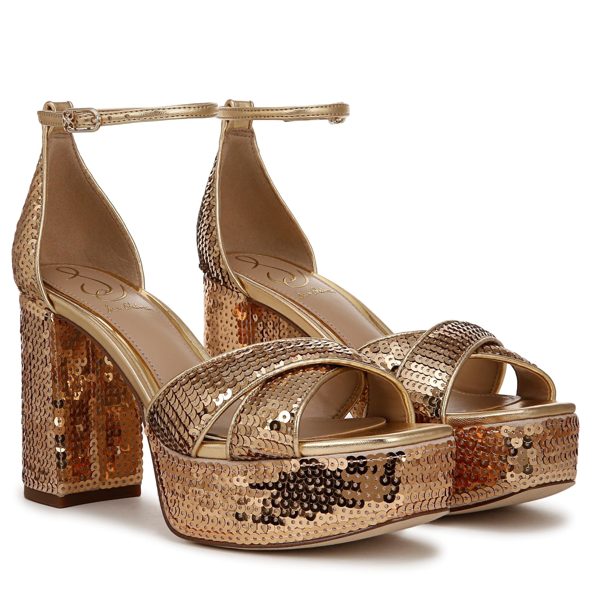 Sam Edelman Women’s Jullian Platform Amber Gold Sequin 9 Medium