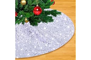 LJIE-HOUSE Small Tree Skirt Silver White Tree Skirt 24 Inches Christmas Tree Skirt Farmhouse Shiny Sequin Tree Skirt for Christmas Holiday Party Decorations