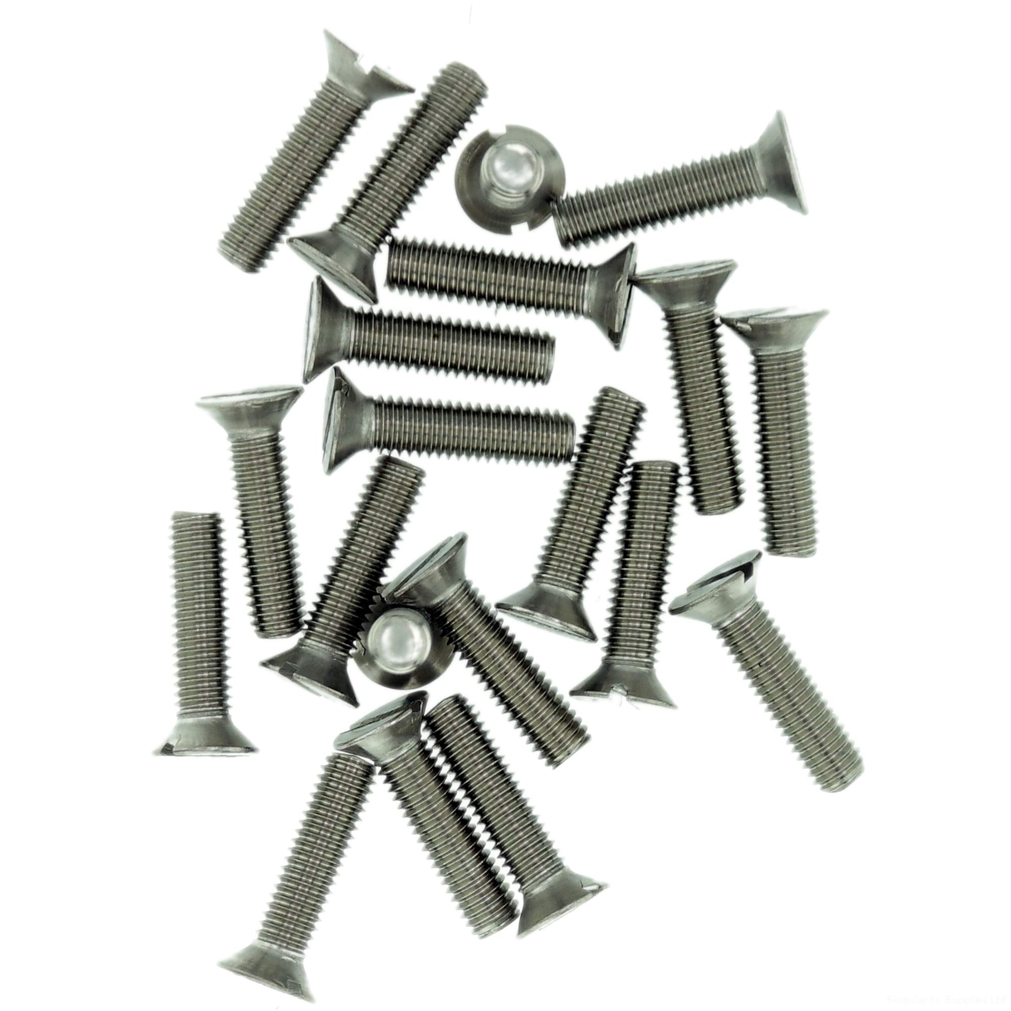M2.5 (2.5mm x 22mm) Slot Countersunk Machine Screw (Bolt) - Stainless Steel (A2) (Pack of 20)