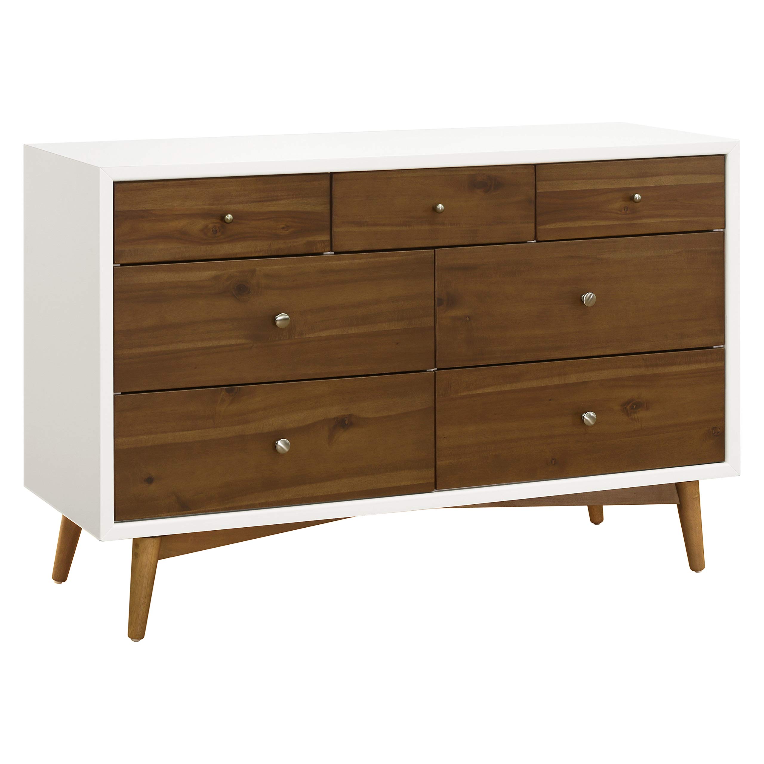 Babyletto Palma 7-Drawer Assembled Double Dresser in White/Natural Walnut