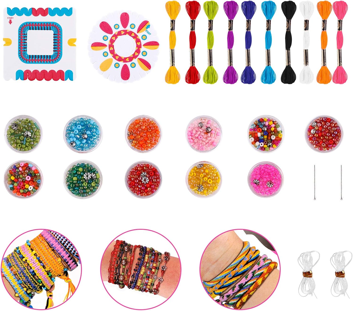 FancyWhoop Kids Friendship Bracelet Kit,Colorful Ropes Beads DIY ...