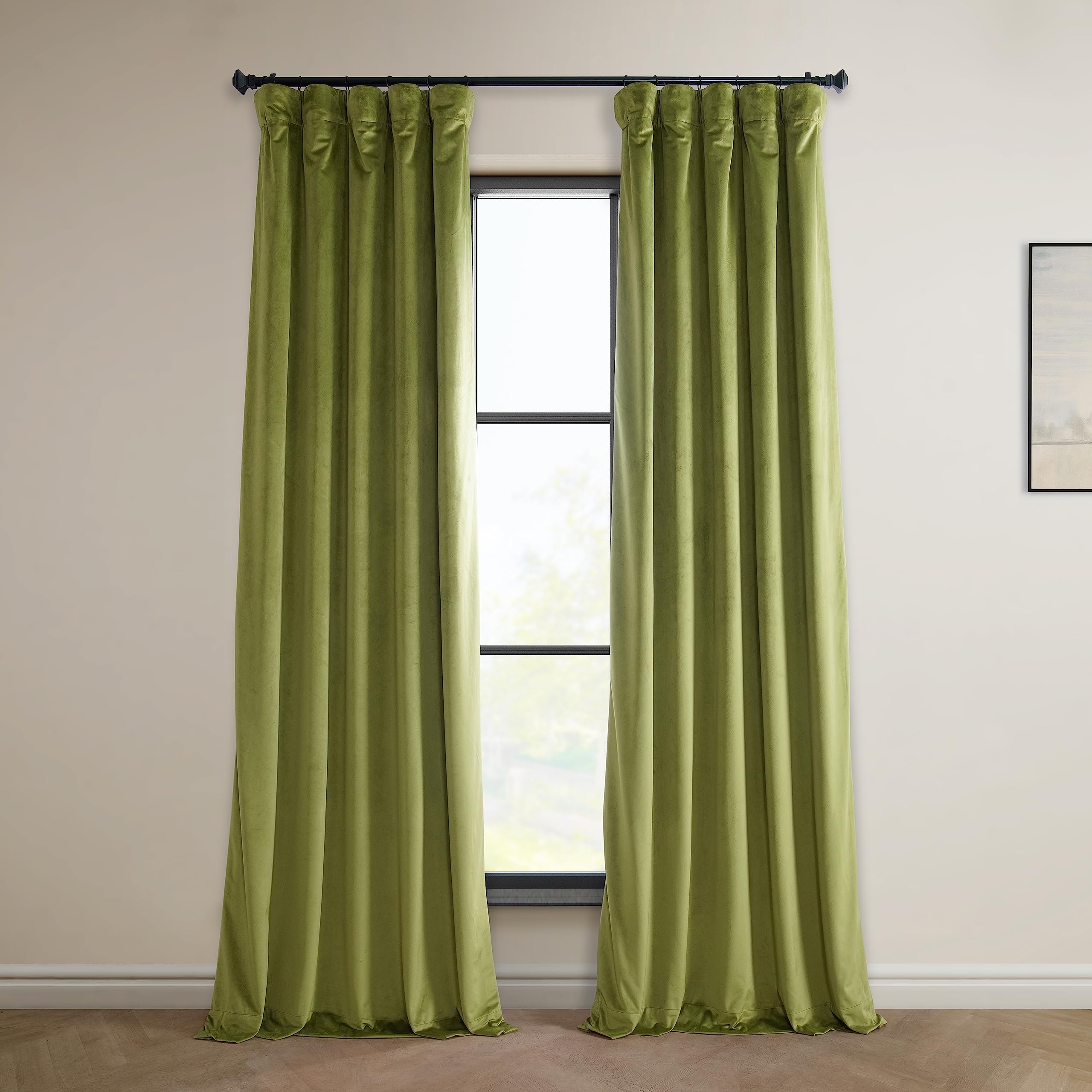 HPD Half Price Drapes Heritage Plush Velvet Curtains 120 Inches Long Room Darkening Curtains for Bedroom & Living Room 50W x 120L, (1 Panel), Retro Green Image