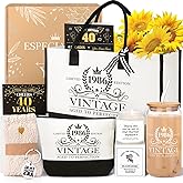 iAOVUEBY 40th Birthday Gifts for Women Her, Cool Gifts for 40 Year Old Woman, Forty Canvas Birthday Tote Bag Glass Cup Candle Gift Basket 40th Ideas Daughter Mom Sister Friend Wife Coworkers