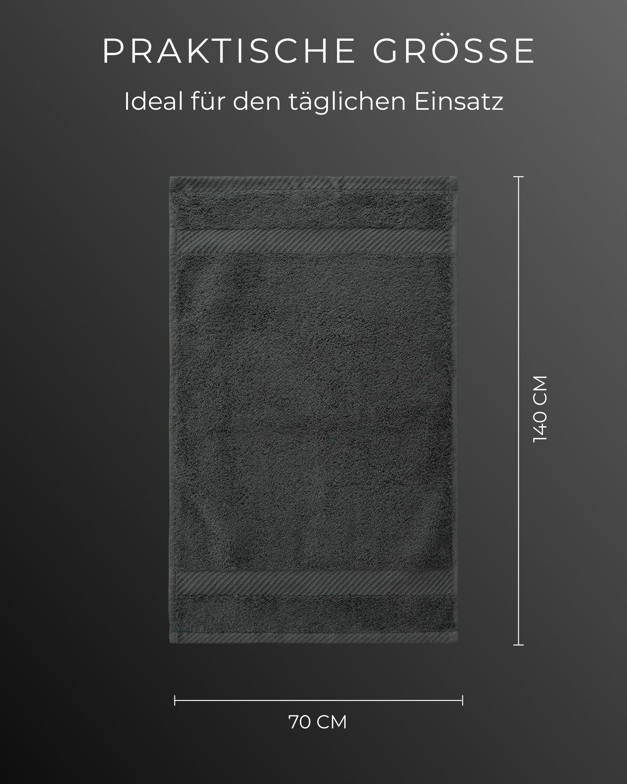 Luckytowel Duschtuch Set 70x140 cm – Oeko-TEX Badetücher aus 100% Baumwolle mit 600 g/m² – Badehandtuch groß mit Aufhängeschlaufe – flauschig & saugstark – Frottee Handtücher Set – 2er Pack Anthrazit 4
