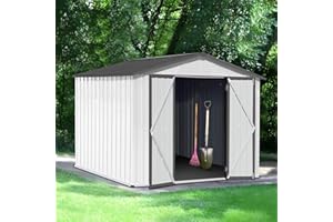 Lyromix Upgraded 8' × 6' Metal Outdoor Storage Shed with Door & Lock, Waterproof Garden Storage Tool Shed with Base Frame for Backyard Patio, White-Charcoal Grey