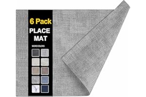 homing Faux Leather Heat Resistant Placemats Set of 6 – Waterproof Wipeable Dining PU Place Mats for Indoor & Outdoor, Easy to Clean - Light Grey