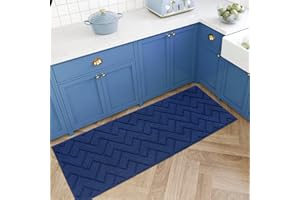 hicorfe Kitchen Rugs and Mats,Super Absorbent Polypropylene 20" x 48" Non-Slip Rug,Soft Comt Floor Mat,Machine Washable Kitchen,Hallway,Office,Sink,Laundry(Navy Blue)