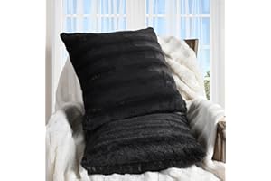 Cheer Collection Faux Fur Throw Pillows - Decorative Pillows for Couch, Bed Throw Pillows, Black Accent Pillows for Bedroom or Living Room Aesthetic, Set of 2 Furry Throw Pillows, 20" x 20"