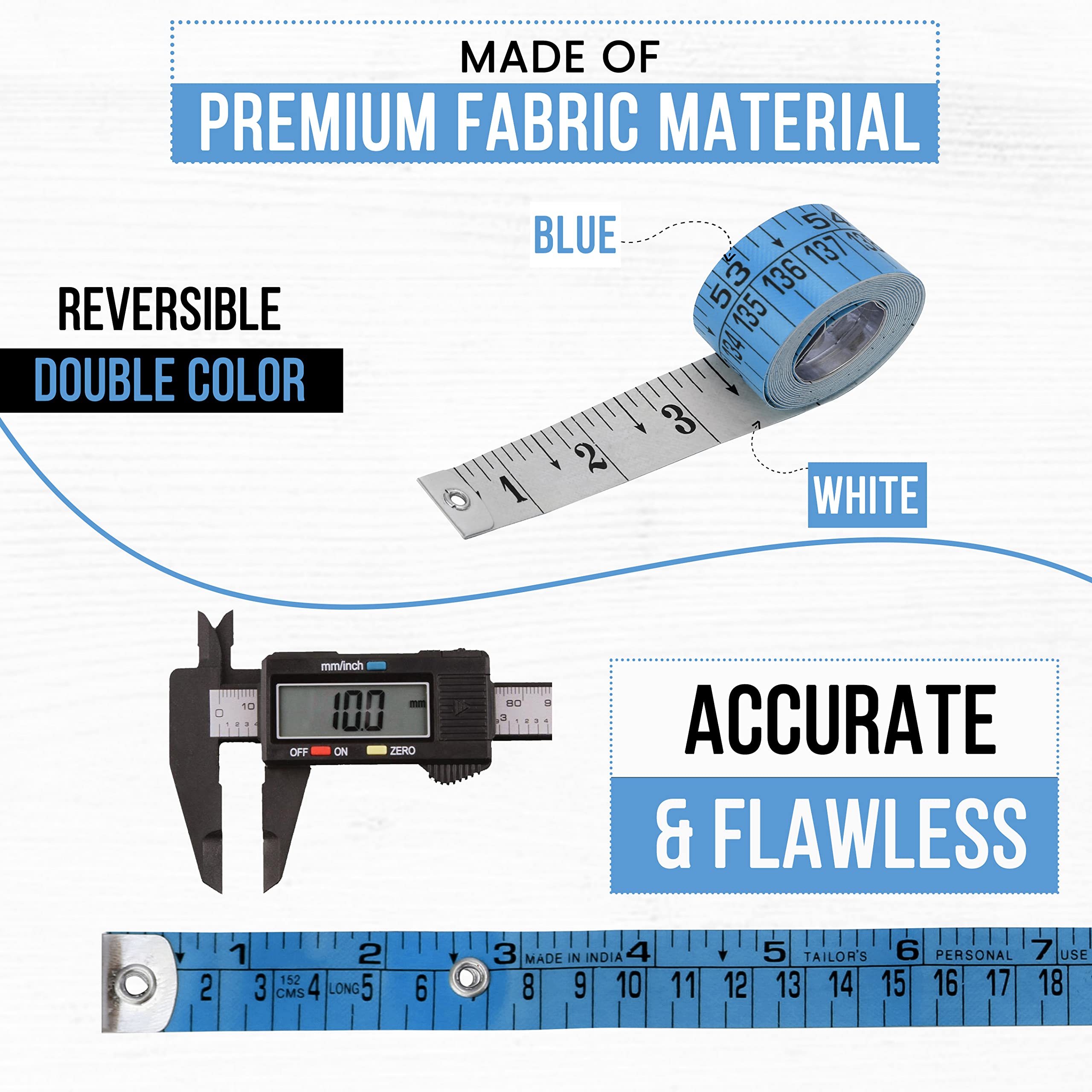 Raajsee Fabric Tape Measure Body Measuring Tape, Soft Fabric Measuring Tape for Sewing Cloth & Weight Loss Medical Body Measurement Nursing Craft 60 inch/150 cm