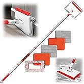 JEHONN Baseboard Cleaner Tool with Handle, 56 inches Base Boards Cleaning Mop Scrubber, 1 Stiff Bristles Brush, 2 Chenille an