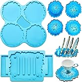 2 Pcs Coaster Resin Molds Silicone with Stand Holder Mold for DIY Cup Mats | Epoxy Coaster Molds Kit, Durable and Flexible Moulds, DIY Art Craft, Holiday Gift, Home Table Decorations, Making Tools