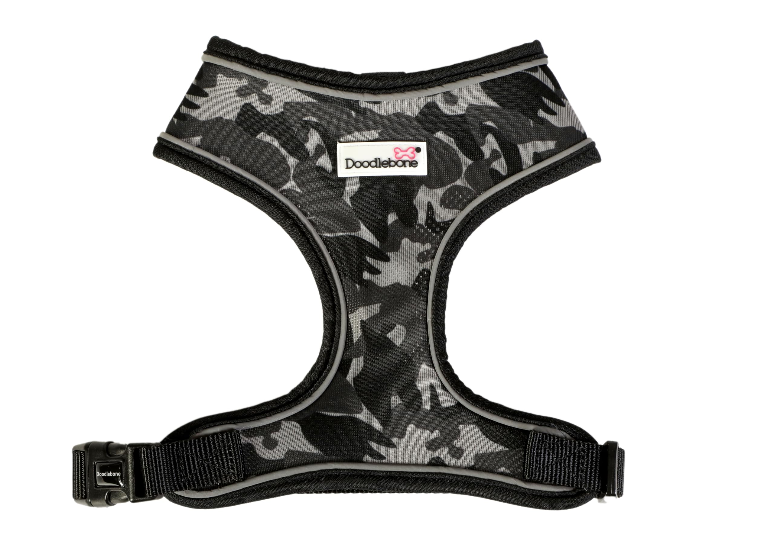 Doodlebone - Airmesh Dog Harness - Breathable Over Head Harness with Adjustable Chest Strap, Reflective Piping & Machine Washable Design - Size 4, 55-79cm - Smokey Camo