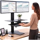 Perfect POSTURE Standing Desk Converter - Dual Monitor Riser - 18" Lift | Height Adjustable Workstation, 18" of Lift across 23 Locking Points, Monitors and Keyboard all move as one, 2 Tiered Workarea