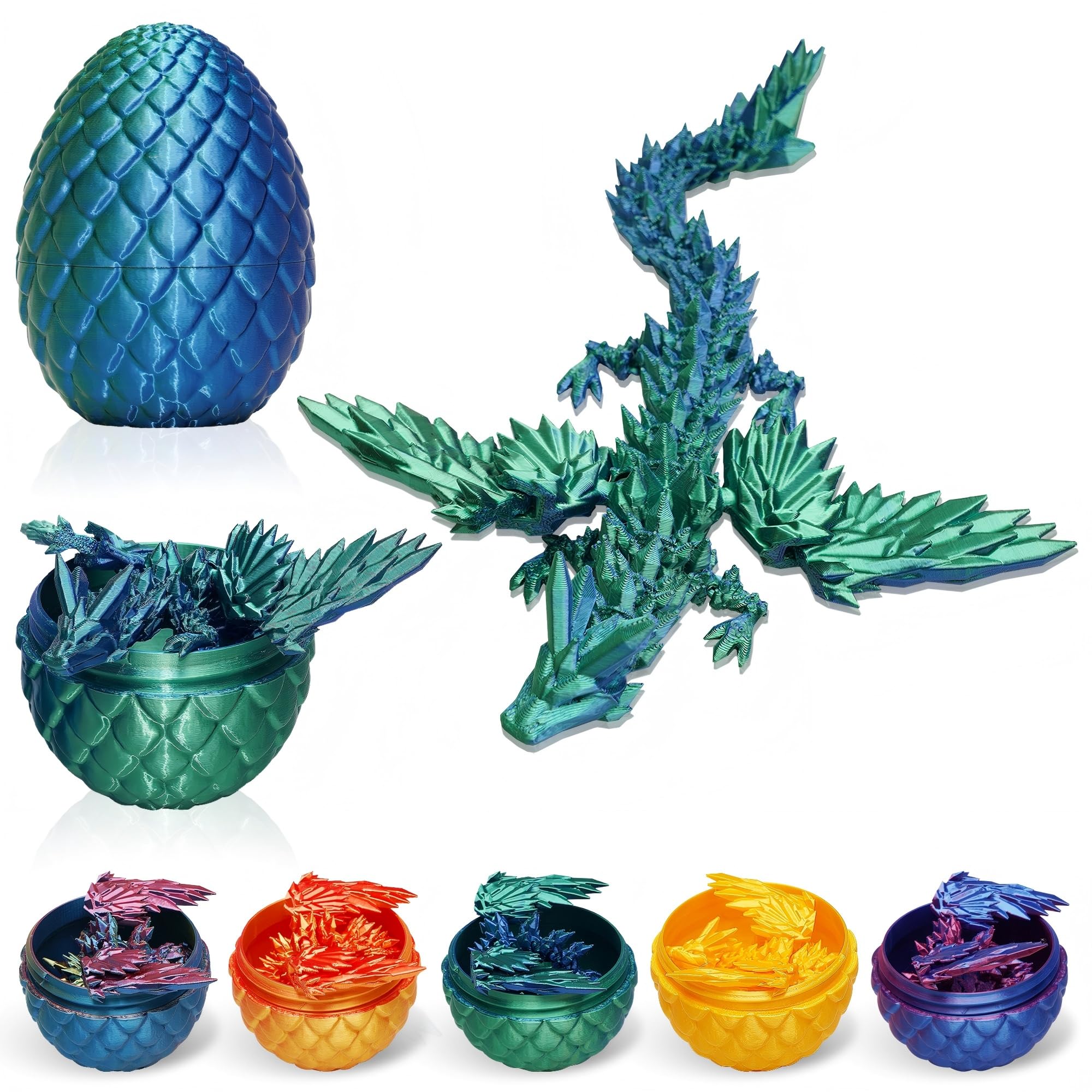 SOLOVANI 3D Dragon Egg with Detachable Articulated Dragon Inside, Crystal Display Decor and Collectible Toy for Adults, Unique Gift for Dragons Lovers(Laser Green)