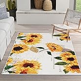 Sunflower Area Rug, 3' x 5' Non-Slip Washable Bedroom Rug, Small Indoor Vintage Oil Painting Artwork Rugs for Living Room Din