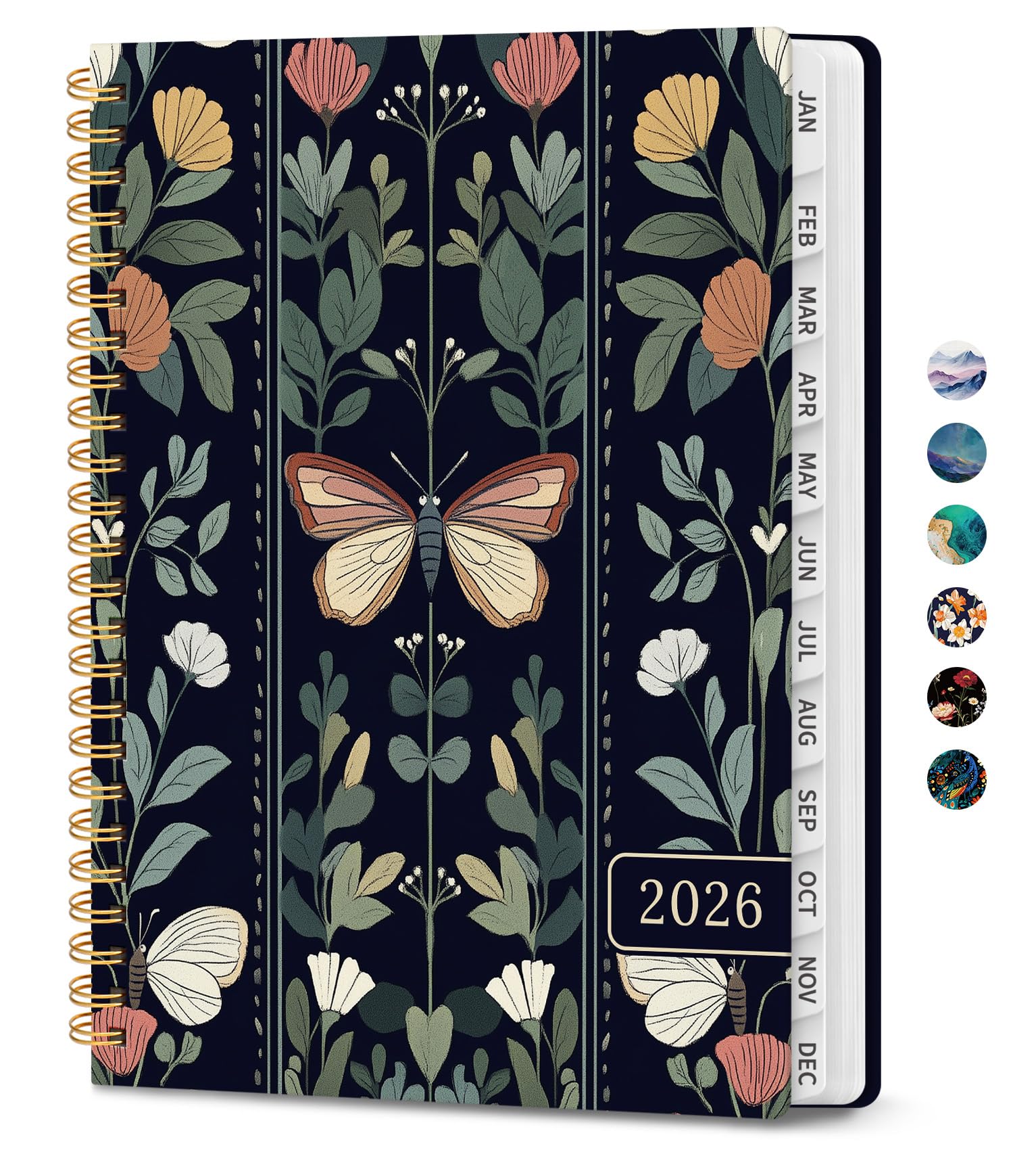 Photo 1 of 2026 Planner, Monthly and Weekly Calendar Planner for Women, Jan 2026 - Dec 2026, Hardcover Pretty 2026 Agenda Planner Book with Tabs, Spiral Bound, Perfect for School Office Home Supplies, 6.3" x 8.5" - Butterfly Tapestry