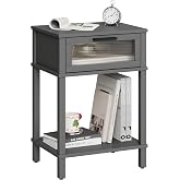 Nightstand Wooden Bedside Table with Drawer Grey Night Stands Modern Style Small End Table Side Table with Storage Shelf for Bedroom Living Room MLBZ10G