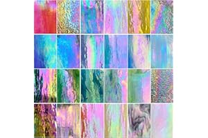 PALJOLLY 24 Sheets Iridescent Stained Glass Sheets Assorted Colors, 6 x 4 inch Art Glass Mosaic Tiles for Crafts, Stained Glass Supplies for Stained Glass and Mosaic Projects