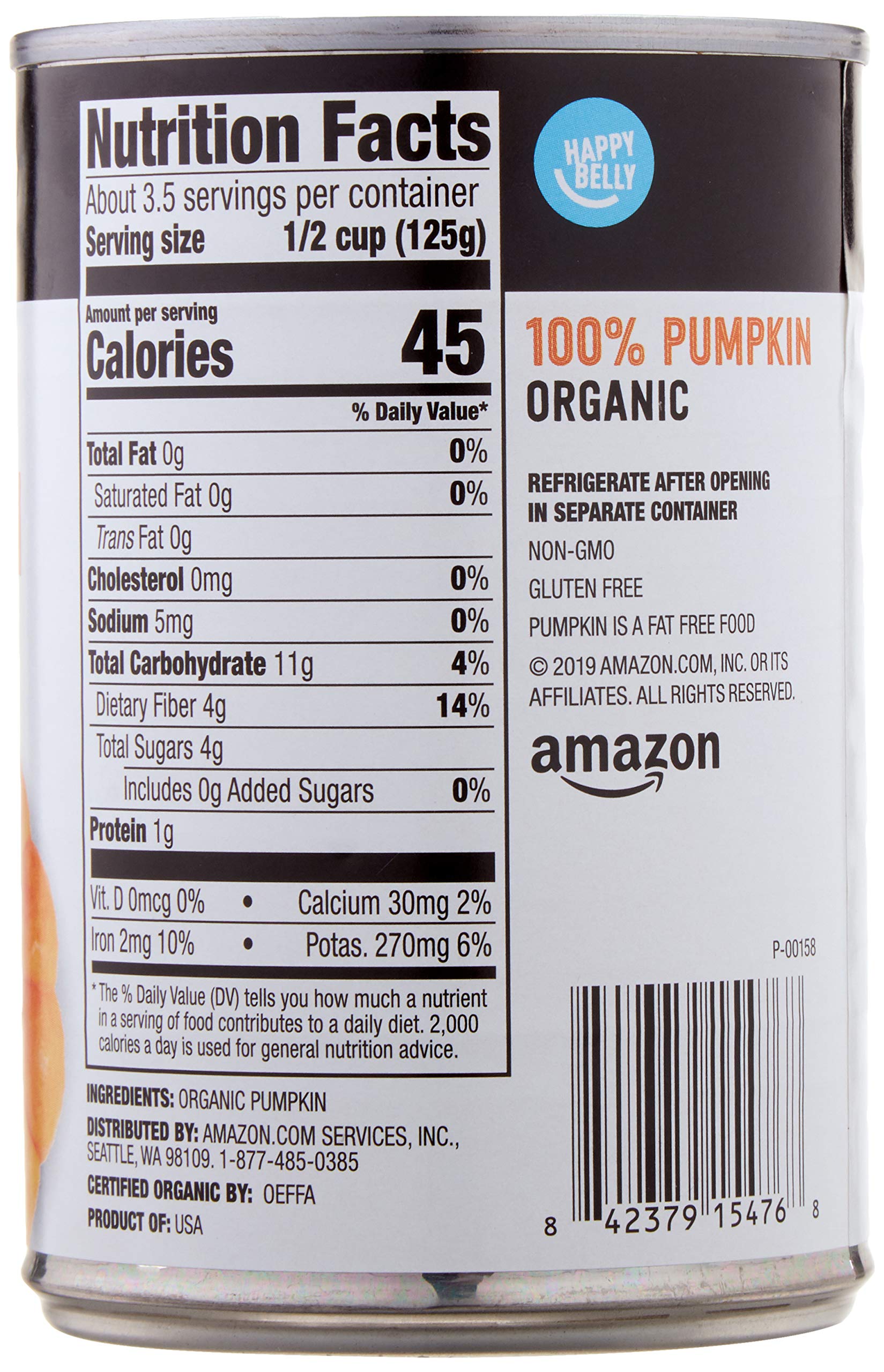 Amazon Brand Happy Belly Organic 100 Pumpkin, 15 Ounces Buy Online
