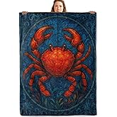 UGFIDZ Crab Gifts, Stained Glass Ocean Red Crab Blanket for Girls Kids Women, Cozy Warm Flannel Throw Blankets for Bedroom, Travel, Couch, Home Decor, 50x60 in